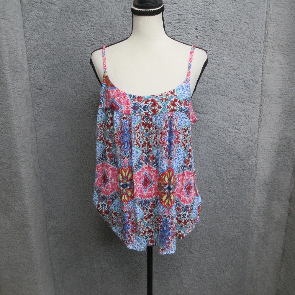 Gap Yoke Cami Tank Top Womens M Blue Pink Boho Paisley Floral 100% Rayon